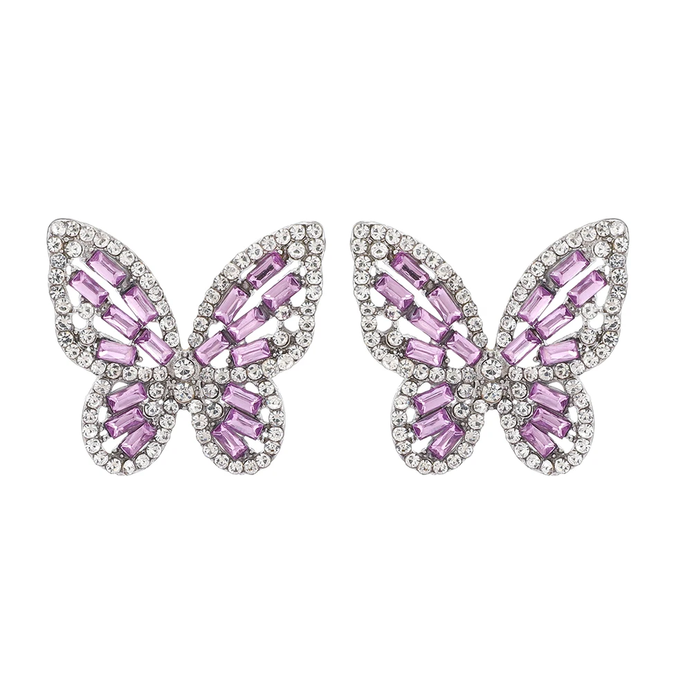 Elegant Luxury Butterfly Design Earrings Women Korean Fashion Colorful Crystal Ear Piercing Studs Cute Fairy Temperament Jewelry