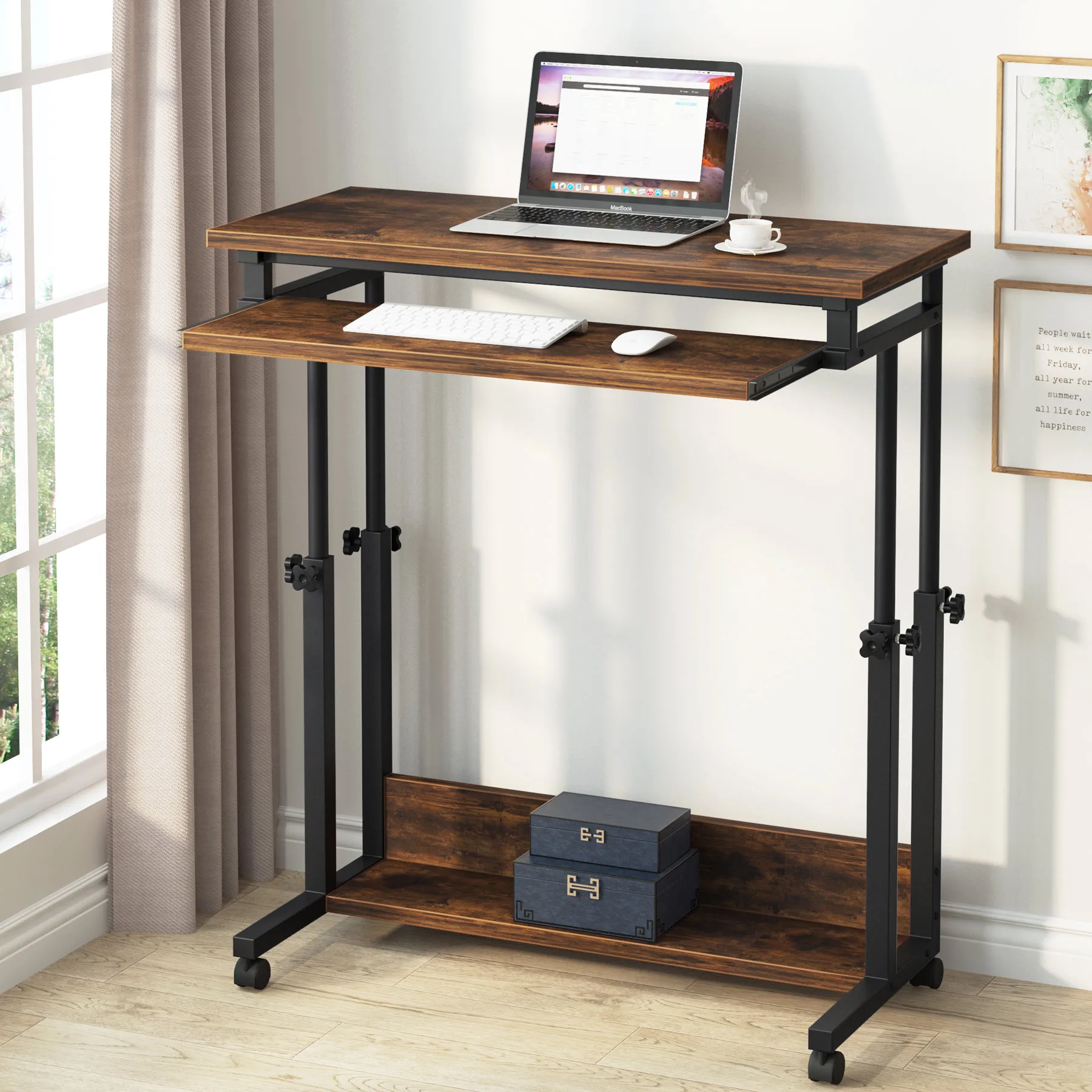 Tribesigns Portable Desk for Sofa and Bed, Height Adjustable Laptop Table Small Standing Desk Rolling Computer Cart