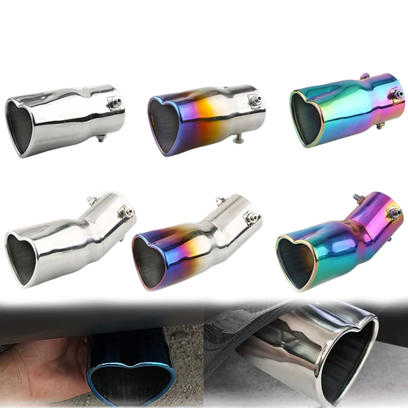 Fashion Design Heart Shape Style Car Accessories 2.5 Inch Stainless Steel Silver Colorful Exhaust Tips Muffler Tail Pipe