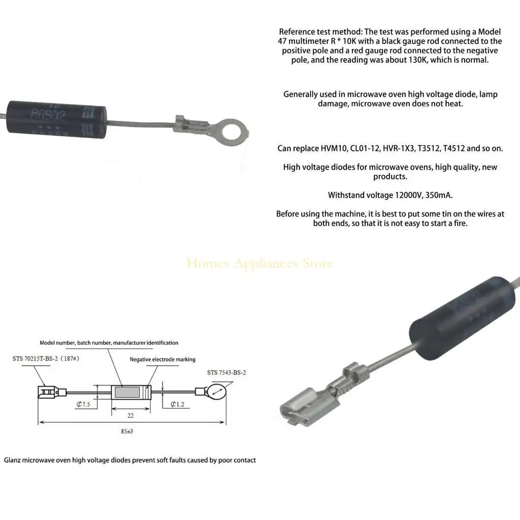 

D0AB 4 PCS Universal Microwave Oven Diode Black Metal Accessories Kitchen Microwave Oven Diode Suitable for Microwave Oven
