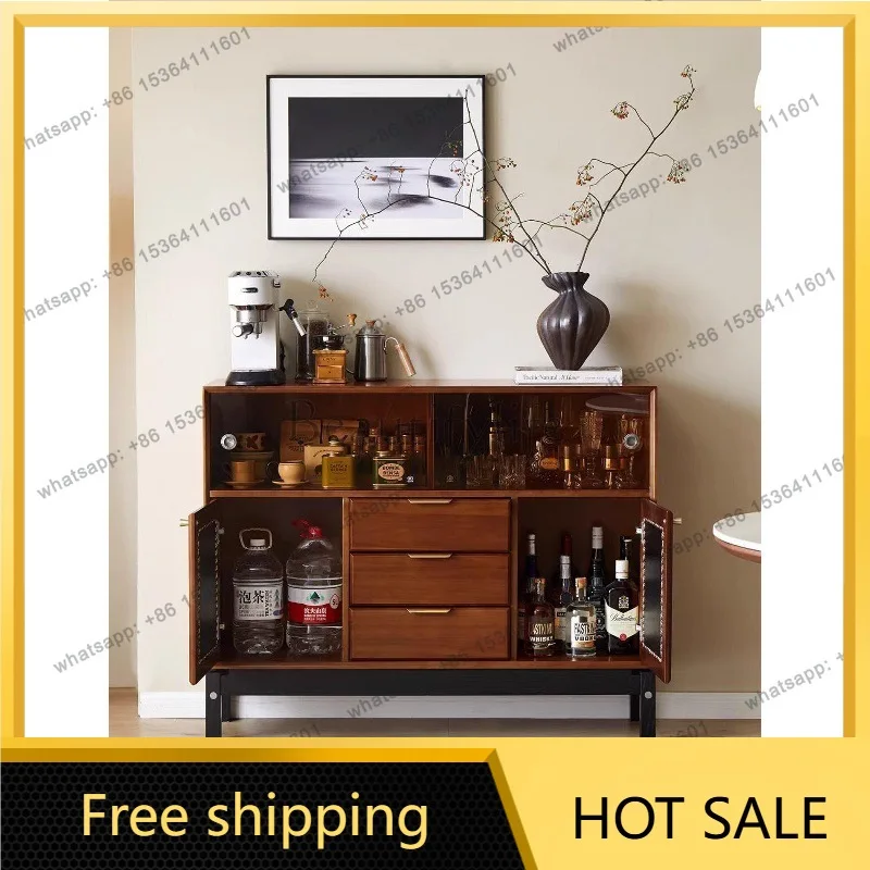 FG medieval style solid wood dining side cabinet, living room against the wall storage locker