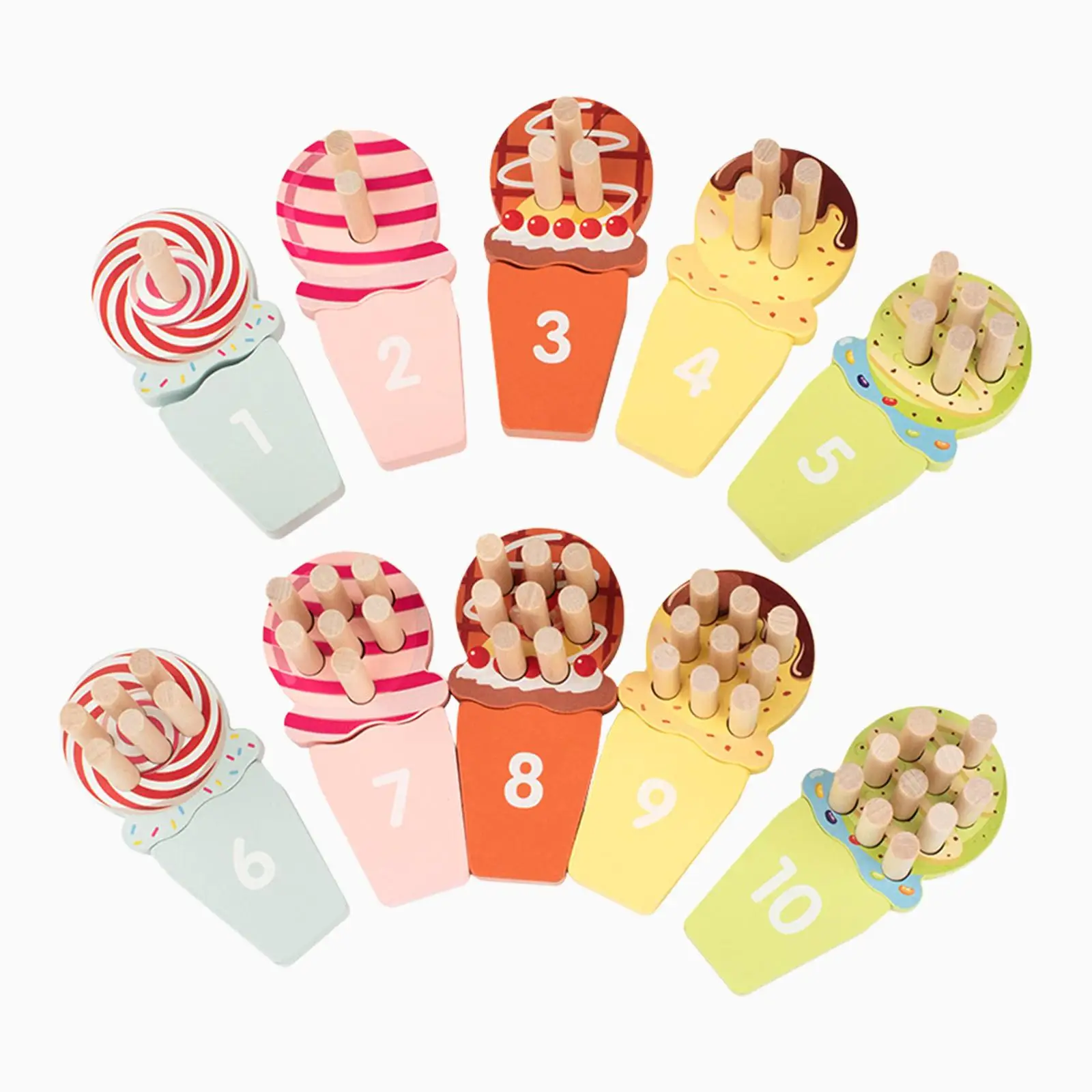 Giocattolo coordinato con numeri di gelato Abilità motorie fini Coordinazione occhio-mano Gioco di matematica, blocchi impilabili Giocattolo sensoriale per bambini piccoli