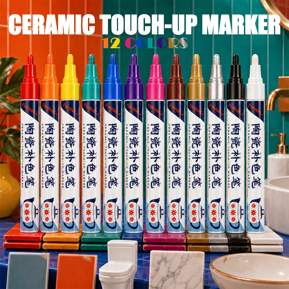 1/12 Colors Ceramic Tile Touch Up Marker Pen Waterproof Quick Dry Color Repair Pen Bathtub Ceramic Chip DIY Color Refinish Tool