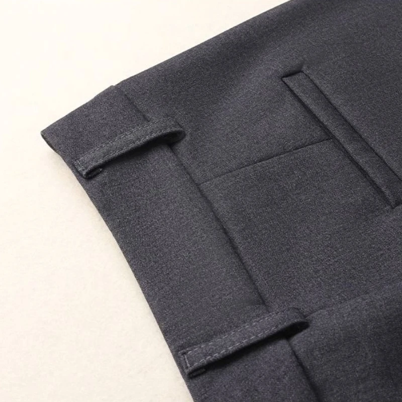 Pantaloni a gamba dritta da donna 2025 Primavera Nuovi pantaloni da donna drappeggiati sottili a vita alta Nero Grigio Pantaloni a gamba larga di fascia alta da donna