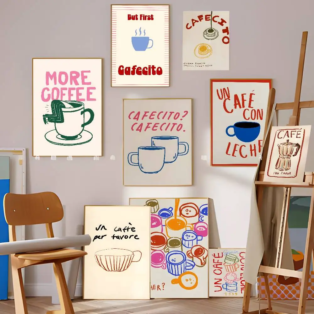 But First Cafecito Anime Posters Sticky HD Quality Wall Art Retro Posters for Home Kawaii Room Decor