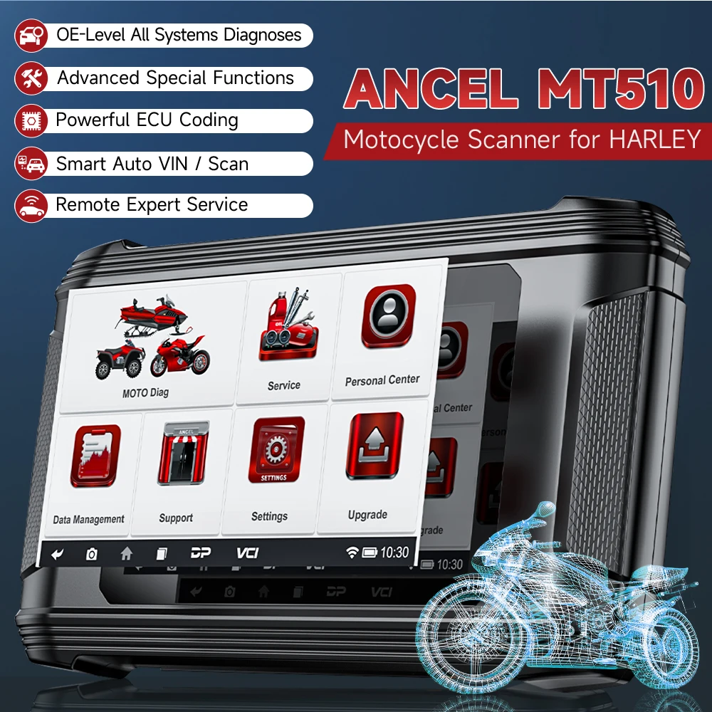 ANCEL MT510 Motorcycle Scanner All System for BMW or DUCATI or Harley Support 30+ Functions Motorcycle OBD2 Diagnostic Tool