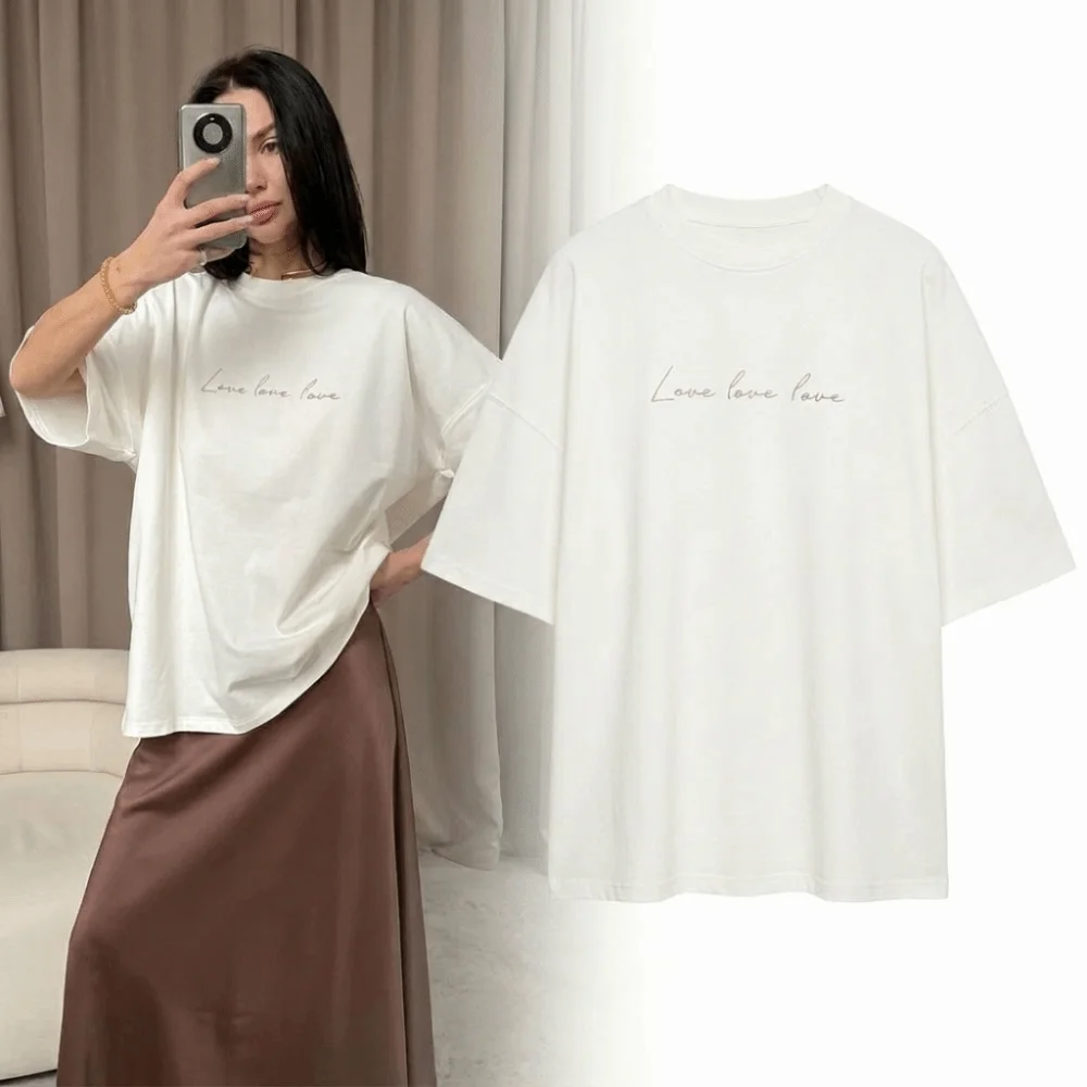 Easy Match Loose Fit Women T Shirt Short Sleeves Crew Neck Crew Neck Top Straight Hem Soft Touch Oversized Tee Casual Styling