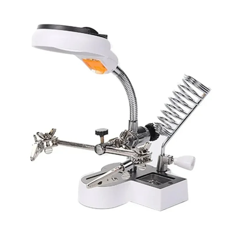 4.5X 11X Welding Auxiliary Clip Magnifier Electric Soldering Iron Helping Hands Soldering Magnifying Glass with LED Lights Loupe