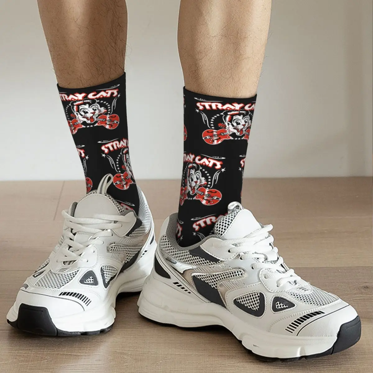 Calcetines de poliéster con banda de Stray Cats para hombre y mujer, medias de tubo medio a la moda, novedad, primavera, verano, otoño e invierno, regalo