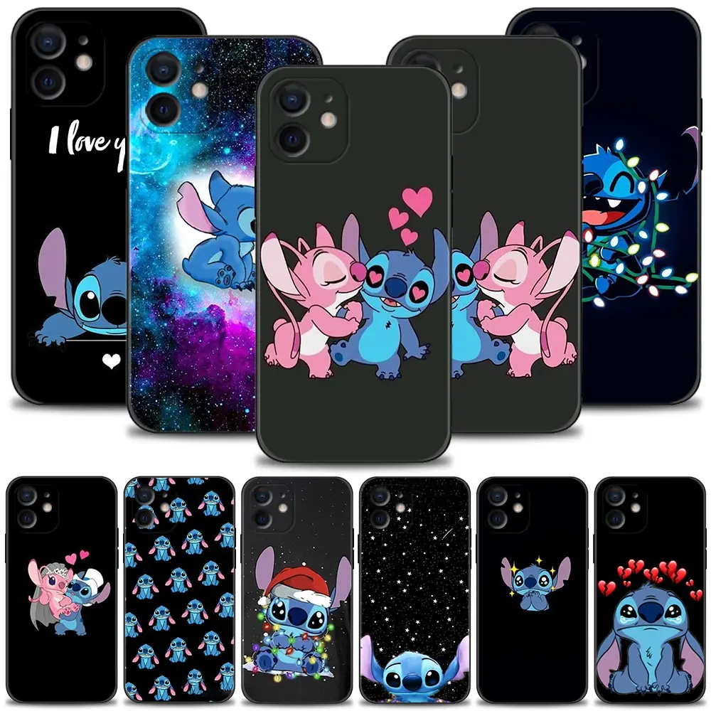 Phone Case For Apple iPhone 15 14 13 12 11 Pro Max 15Plus 14Plus 13Mini XS XR X 7 8 Cover Silicone Shell Lover Angel Kiss Stitch