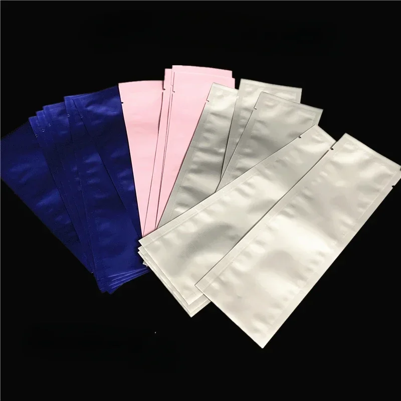 

100pcs Bar Shape Aluminum Foil Bag Pink Colour Long Strip Open Mouth Bags Easy To Tear Mouth Cosmetic Packing Sealing Bag