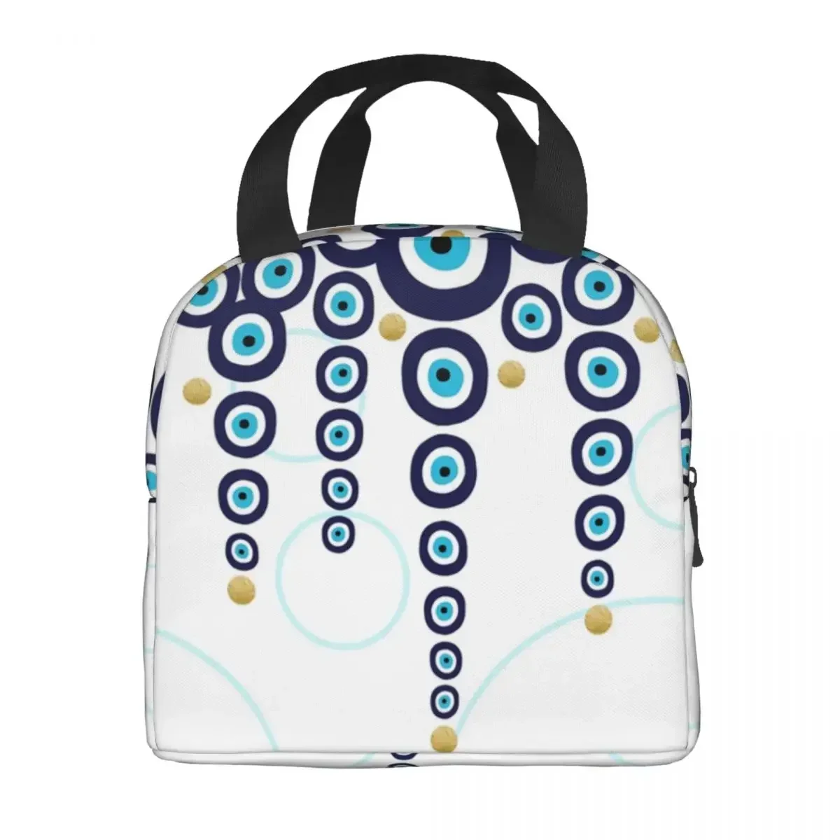 Blue Gold Evil Eye Hanging Beads Thermal Insulated Lunch Bags Nazar Hamsa Bohemian Portable Lunch Tote Multifunction Food Box