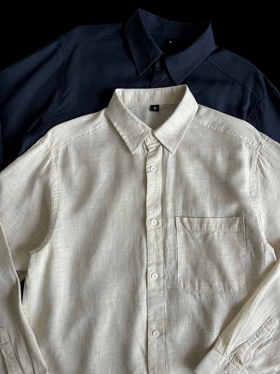 

Linen Long Sleeve Shirt Loose Fit Breathable Casual Style Cleanfit Cool Feeling Skin Friendly Anti Wrinkle Color Retention