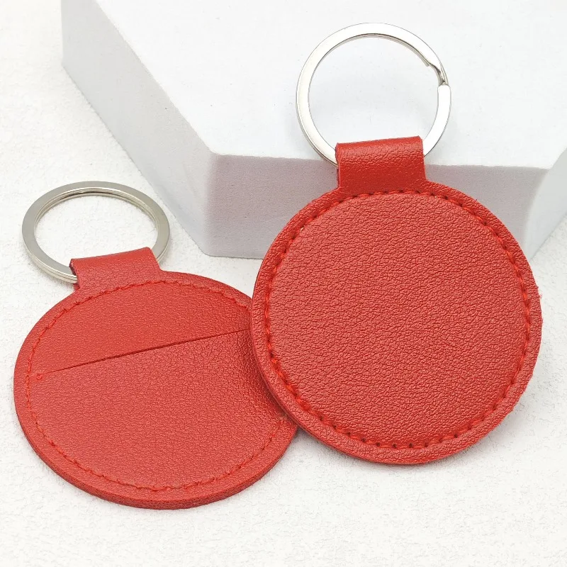 

10pcs Keychain Kawaii DIY Couple Gift Round Keychain Women Accessories PU Leather Decoration Festival Desktop Ornament Wholesale