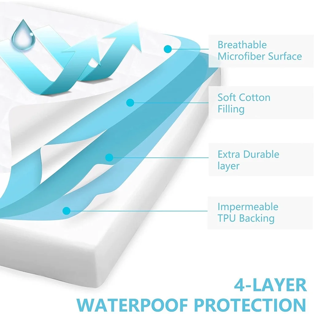 100% Waterproof Mattress Cover Quilted Cotton Mattress Pad Fitted Bed Sheet Mattress Protector