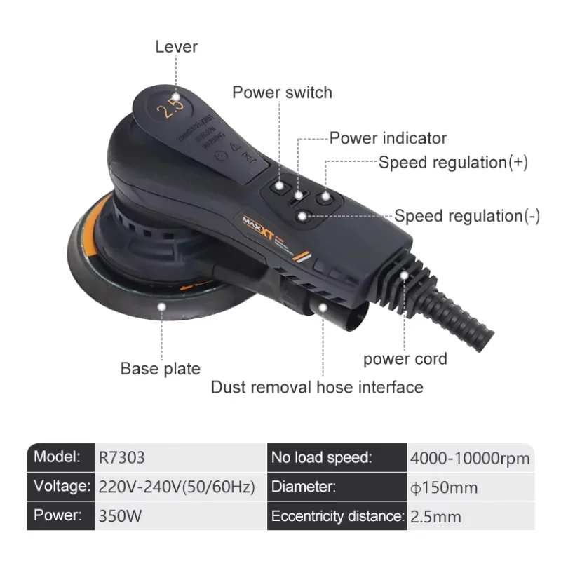 350W Brushless Electric Orbital Sander Power Sander Random 5.0mm & 2.5mm 150mm 50/60HZ Orbital Sand OEM&ODM CN;JIN