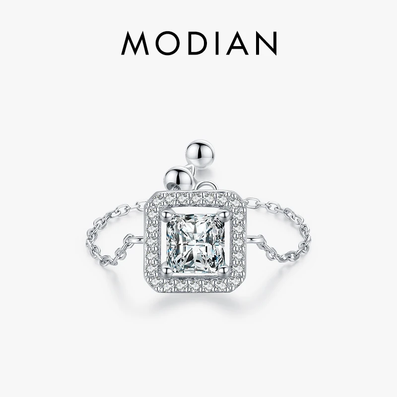 MODIAN Pure 925 Sterling Silver Luxury Square Adjustable Rings For Women Fashion Link Chain Ring Fine Jewelry Engagement Gifts