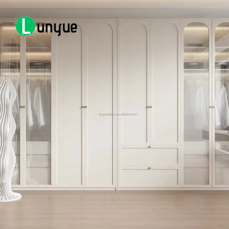 Modern Wooden Bedroom Wardrobe with Mirror Sliding Door Large Storage Cabinet Customizable Furniture for Home Organization