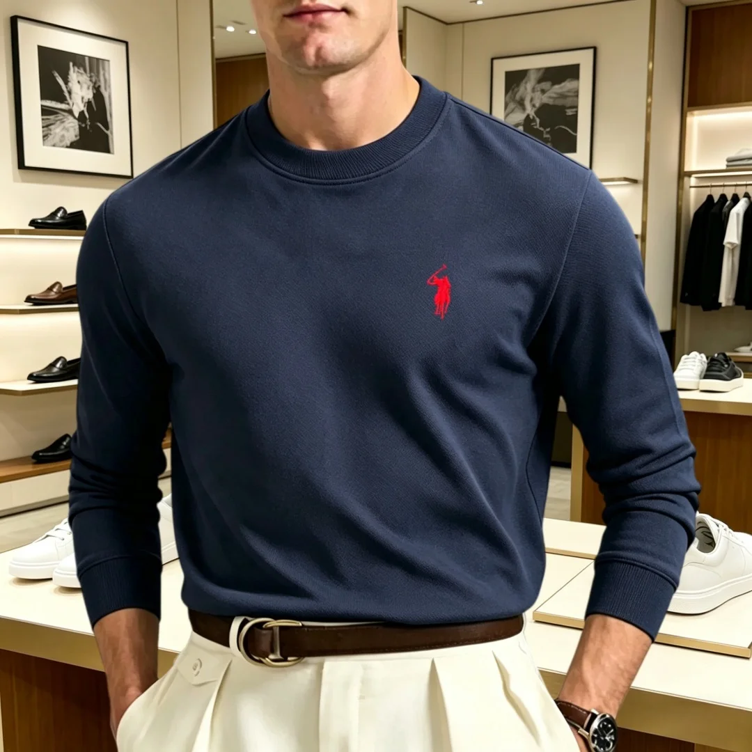 Soft cotton high-end brand men's long sleeved round neck T-shirt autumn fashion embroidered loose Ko