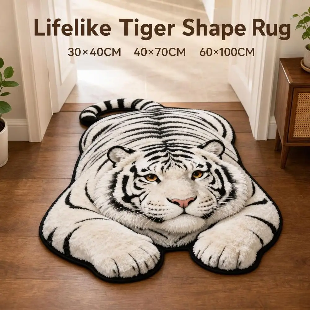 Tiger Shape Optical Illusion Doormat Lifelike Non-slip Bathroom Carpet Crystal Velvet Abrasion-resistant Bedside Rug Home Decor