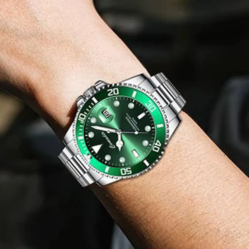 Relojes de los hombres de marca superior YOLAKO moda de lujo reloj verde para los hombres Casual relojes deportivos de acero inoxidable de los hombres fecha de cuarzo Timepi