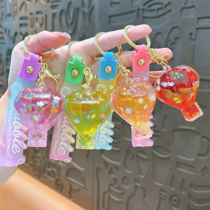 Creative Liquid Quicksand Bottle Hot Air Balloon Keychain Cute Pendant Exquisite Schoolbag Pendant Small Gift Wholesale