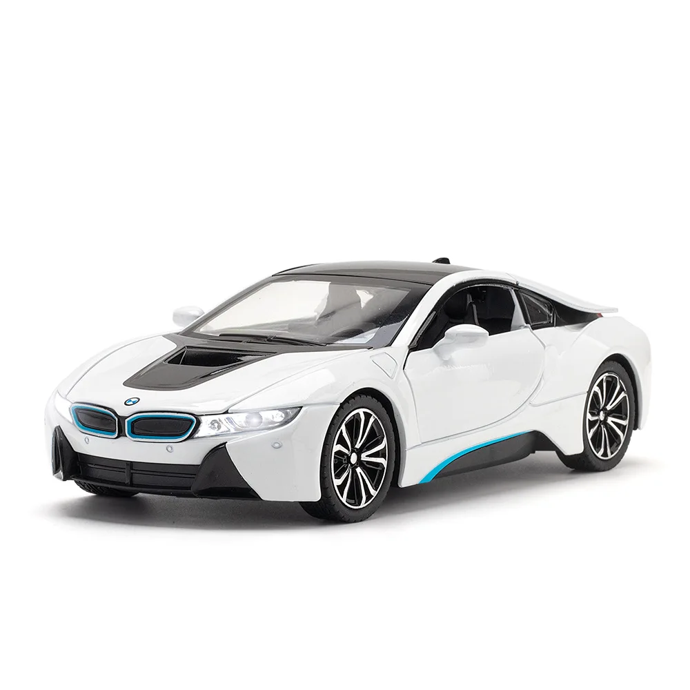 1:22 BMW I8 Hoge Simulatie Diecast Metaallegering Model auto Geluid Licht Trek Collectie Kinderen Speelgoed Geschenken