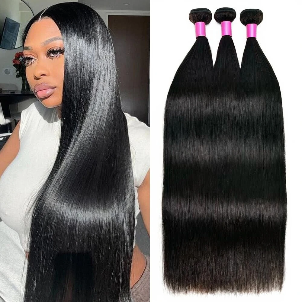 Natural Black Brazilian Straight Human Hair 3 Bundles Weave Remy Hair 16 18 20 Inches Brazilian Virgin Hair Extensions