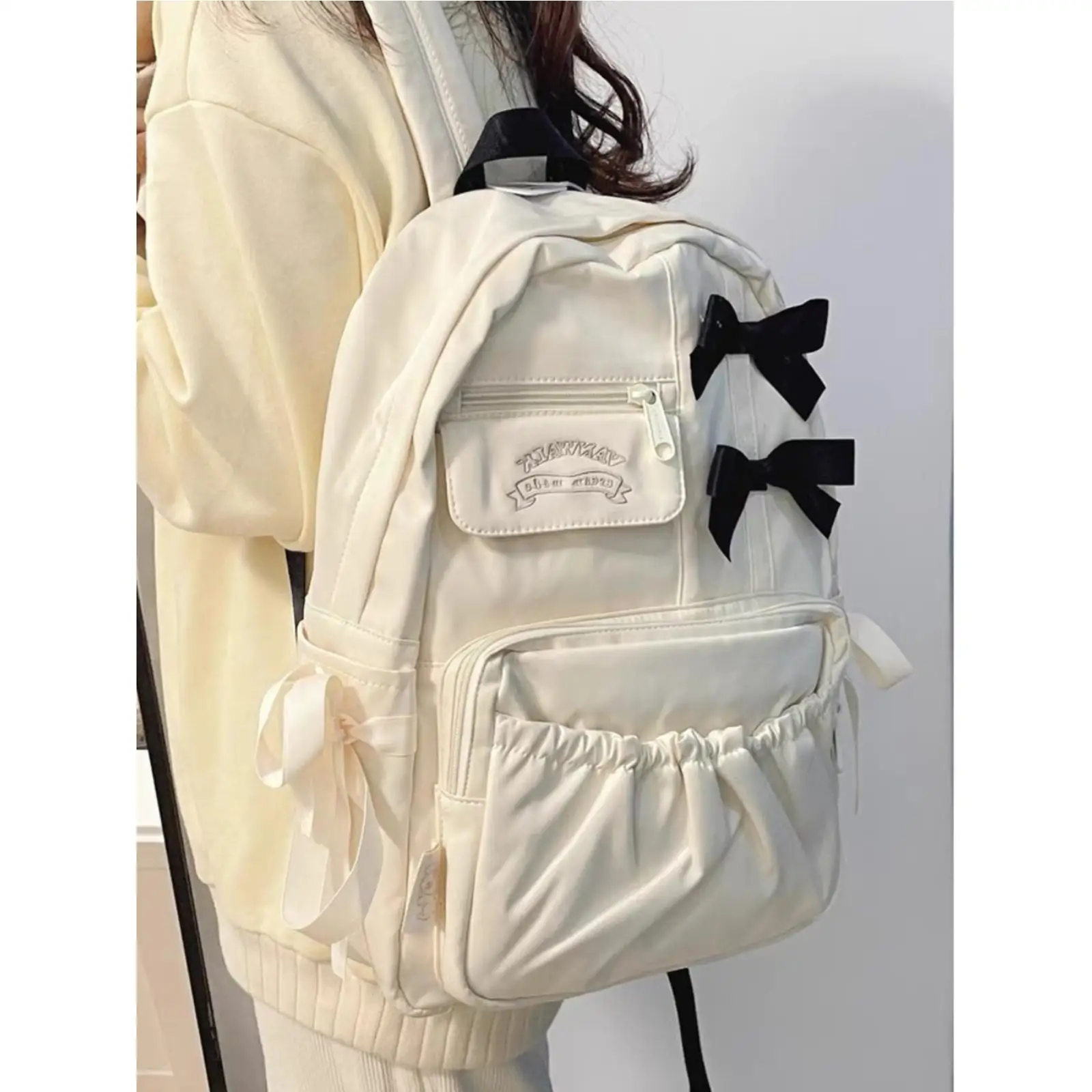 

2024 New Ins Sle Korean Bapa for Girls High School College Students Knot Double oulder Bag High Aesthetic V...