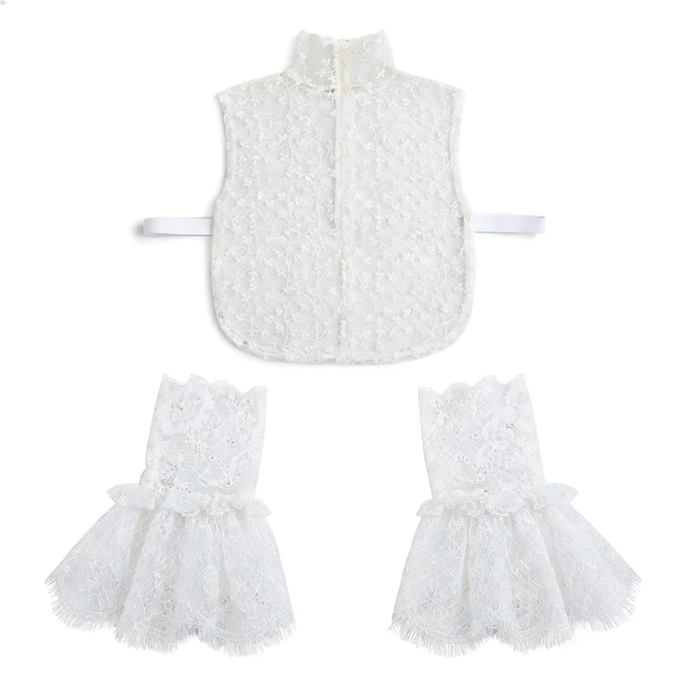 

Женский съемный воротник-лепесток черного цвета с кружевными манжетами, имитация блузки, съемные рукава