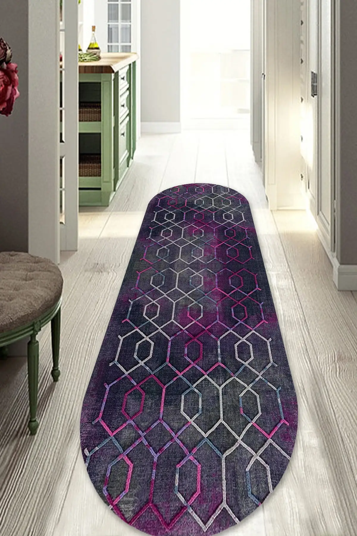 

Dovi purple geometric patterned Oval carpet and runner (dot/felt base)