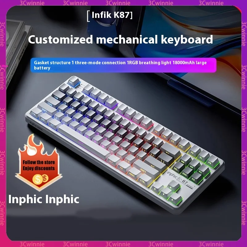 2024 New Inphic K87 Mechanical Keyboard 87 Keys Programmable Rgb Gaming Keyboard Hot Swappable Tkl Keyboard For Mac/Win Gamer