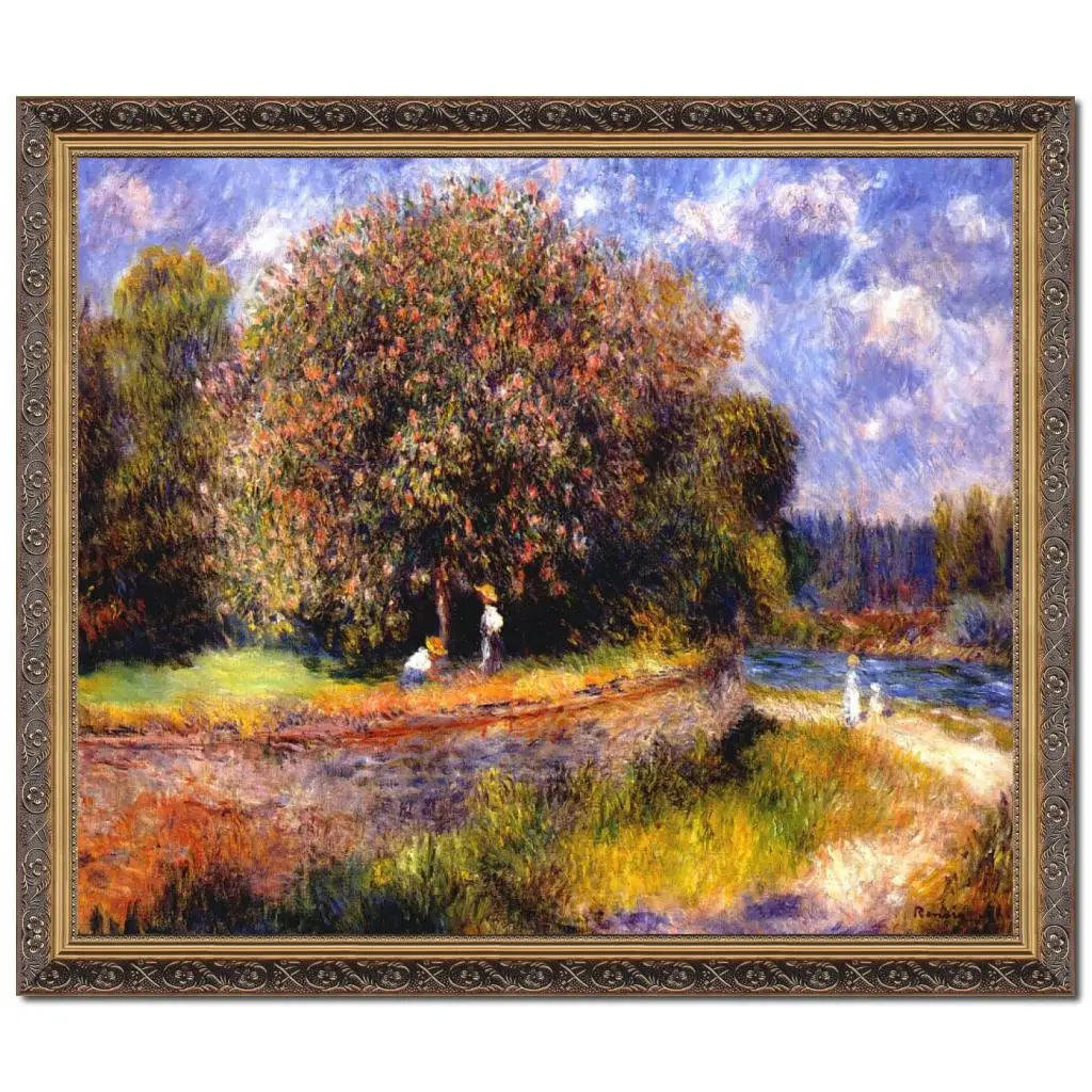 

Hand Painted Canvas Art Chestnut Tree Blooming Pierre Auguste Renoir Painting Impressionist Landscape Artwork with Wooden Frame