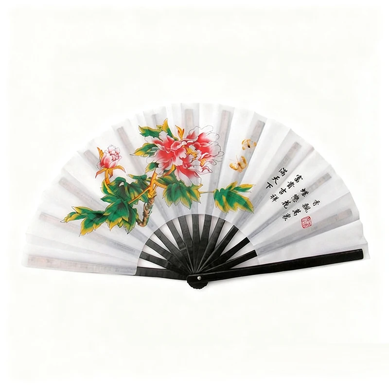 

Bamboo tai chi fan white fanning black thickened ribs butterfly flowers pattern martial arts traditional chinese style