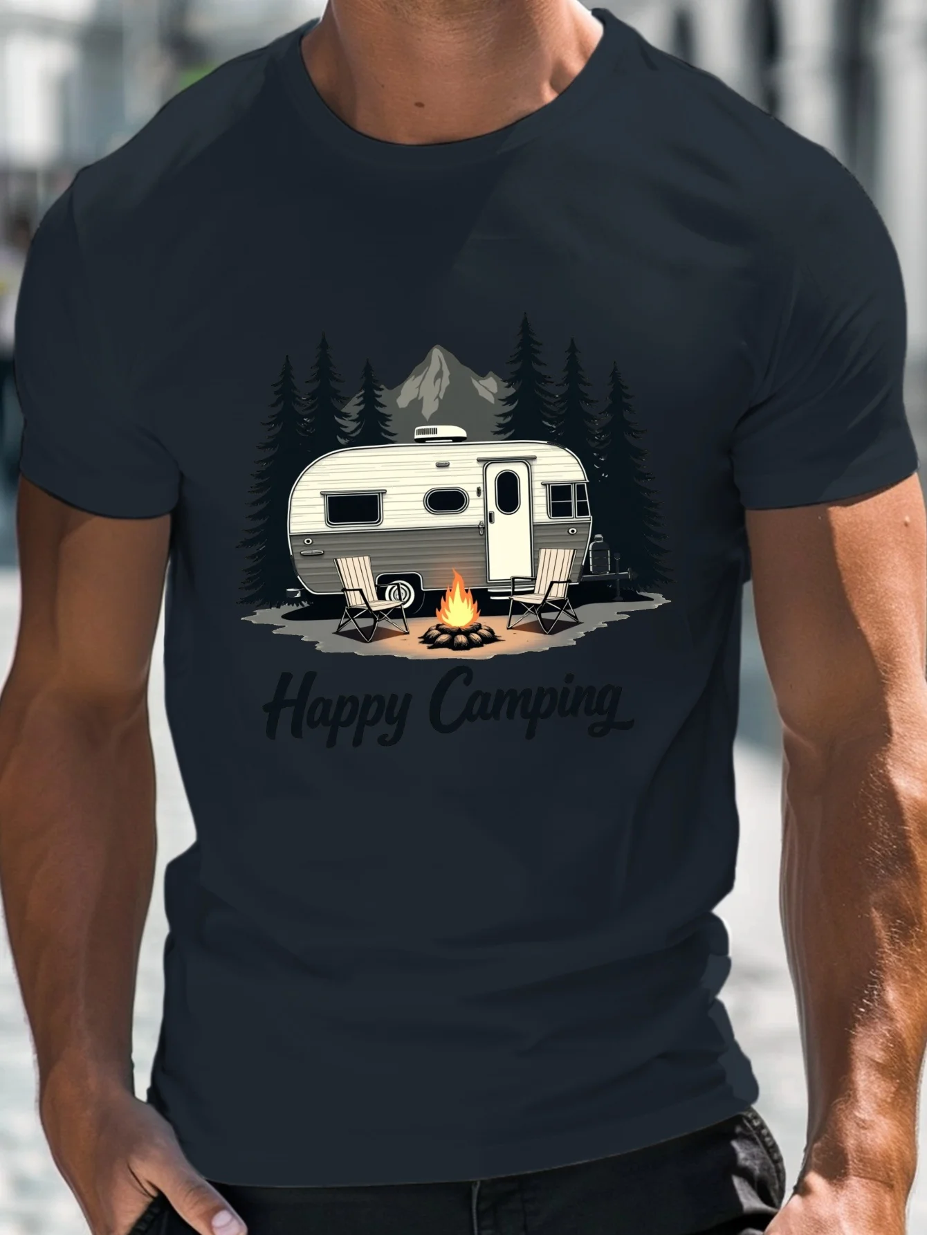 

Happy Camping Hiking, RV Trips, Adventures T-Shirt 100% Cotton O-Neck Short Sleeve Summer Casual Mens T-shirt Streetwear