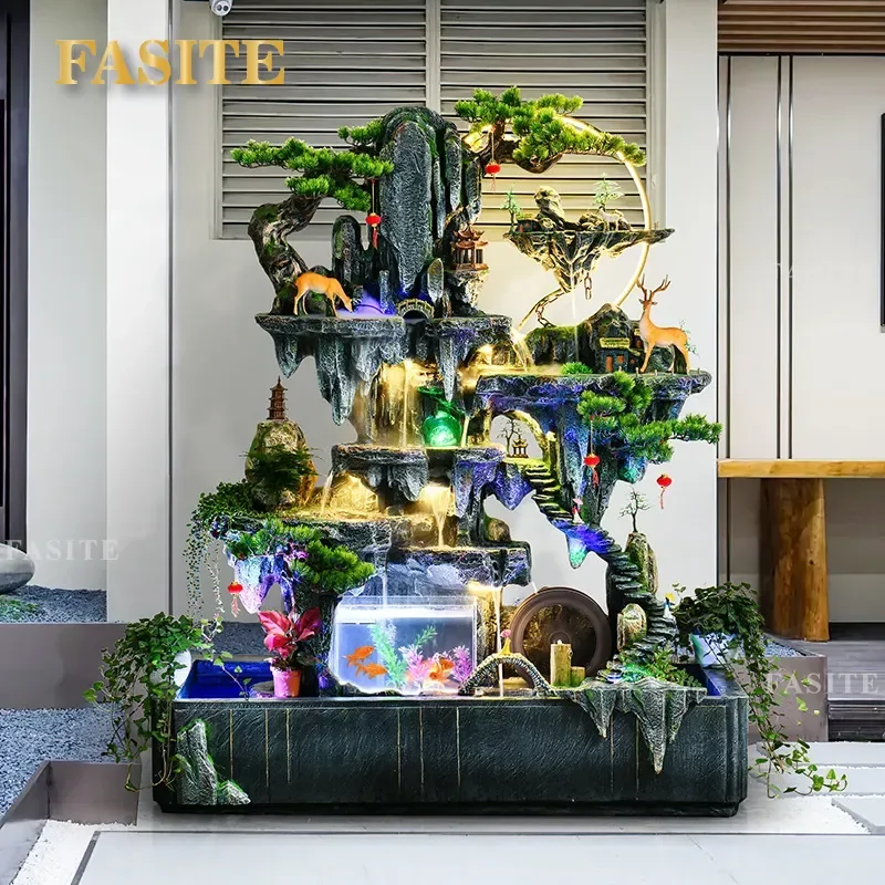 Indoor Outdoor Rockery Water Fountain with Flowing Circulating Pump Zen Garden Decor for Living Room Balcony Courtyard Fish