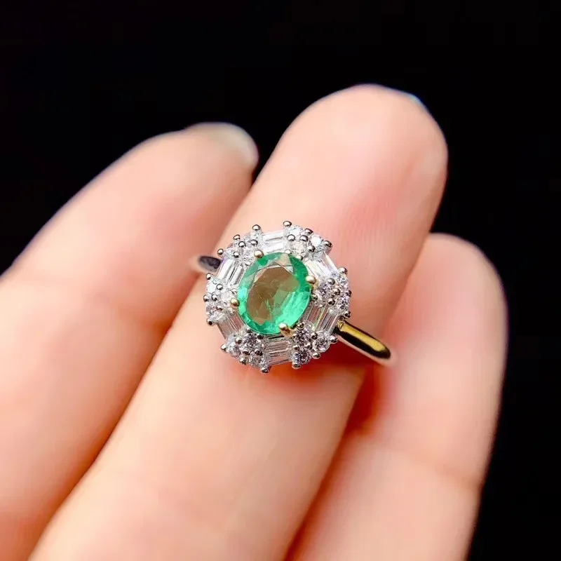 Fashion 925 Silver Emerald Ring for Engagement 5mm*6mm Natural Emerald Silver Ring Sterling Silver Emerald Wedding Ring