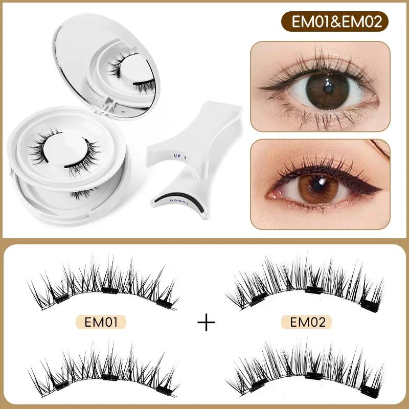 2pairs Magnetic False Eyelashes New Style Glue-Free Fake Mink False Eyelashes Natural Nude Makeup With Mirror Reusable Beauty