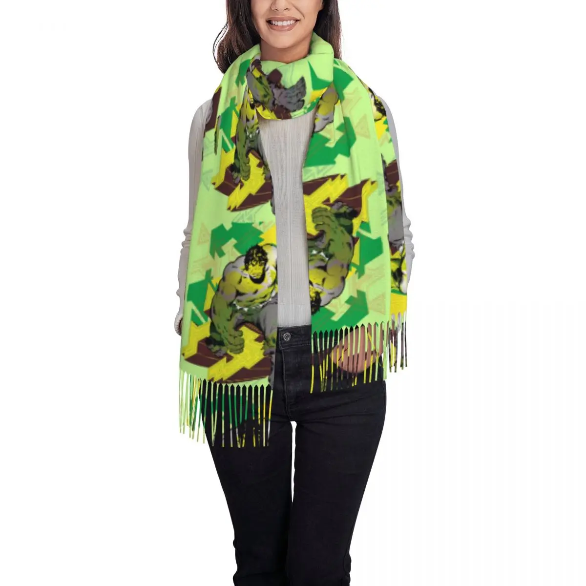 Custom Lady Long Hulk Abstract Scarves Women Winter Fall Soft Warm Tassel Shawl Wrap Scarf