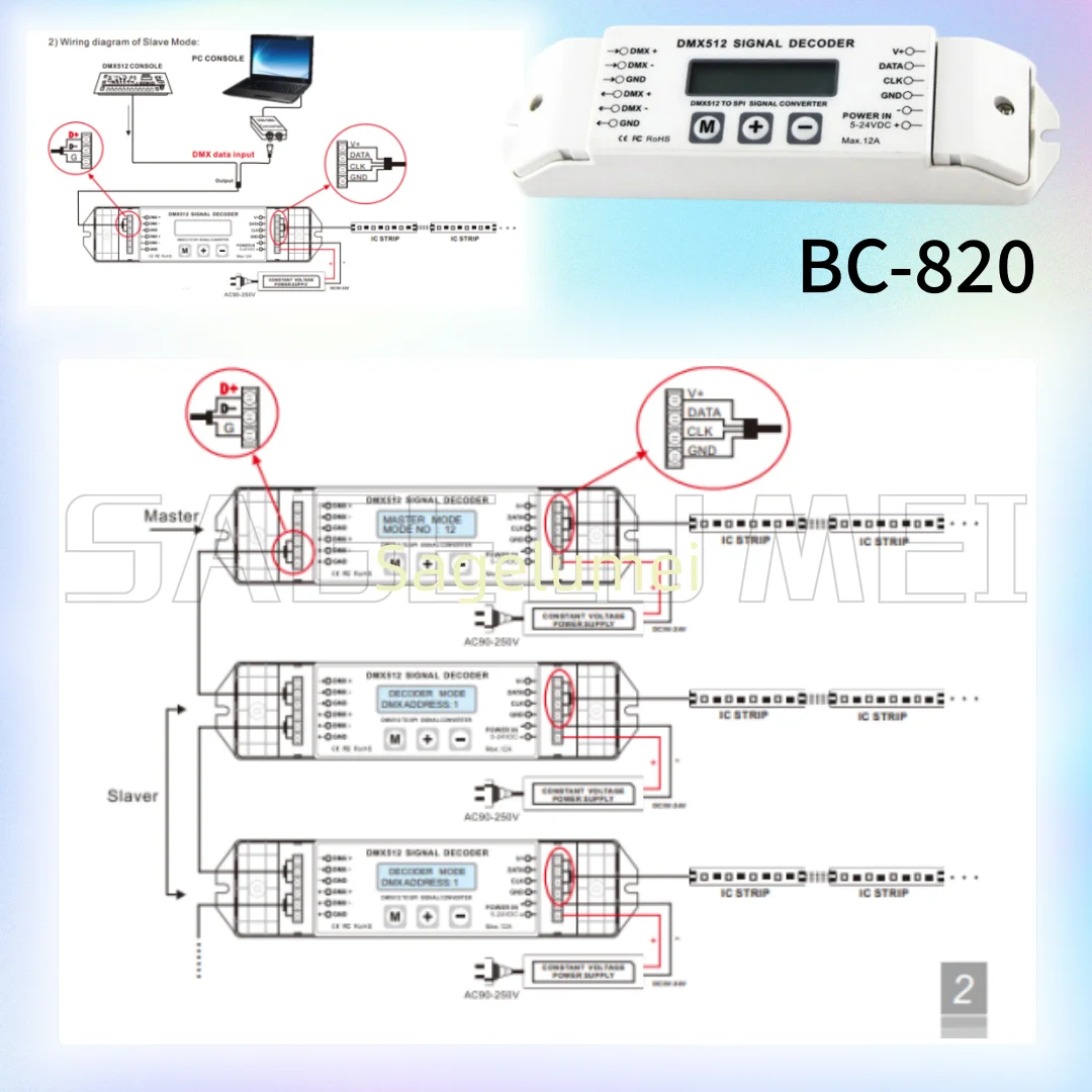 

DMX-SPI BC-820 Signal Decoder convertor DMX to SPI DMX512 Controller for LPD6803 LPD8806 WS2811 WS2801 WS2812B pixel led light