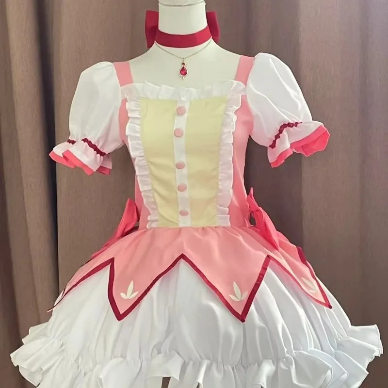 

Anime Madoka Magica Cosplay Costume Kaname Madoka Lolita Battle Dress Pink Outfit