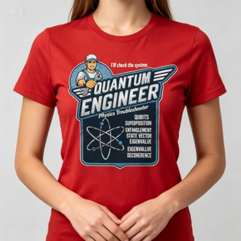 Women Cotton Crew Neck T-Shirt Quantum Engineer Funny Physics Badge Graphic Casual Short Sleeve Tee Gift For Physics