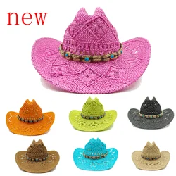 New Colorful Summer Double Concave Denim Straw Hat Hollow Woven Men's and Women's Outdoor Sunshade Cowboy hat   gorras sombreros