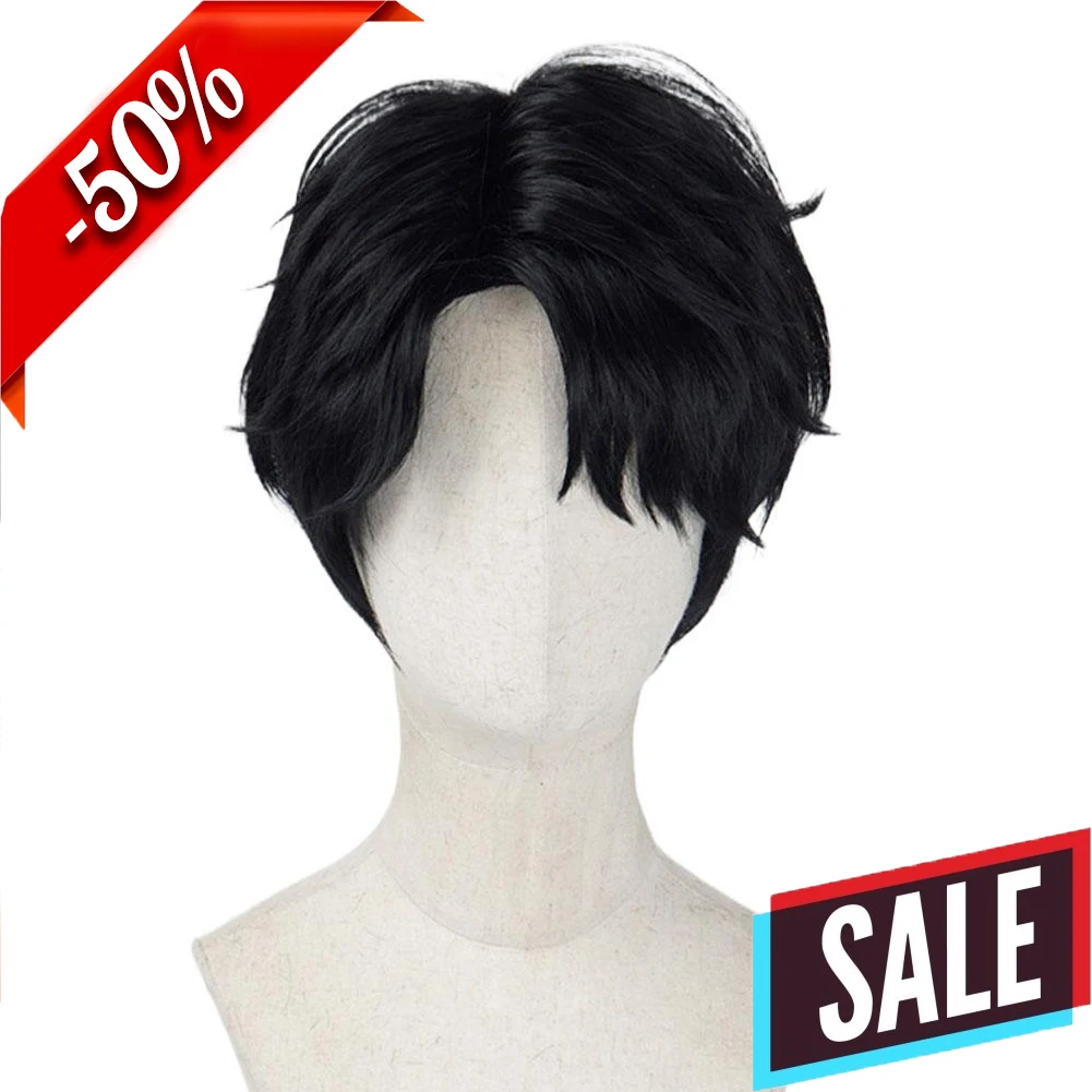 Männer Schöne Männliche Schwarze Lockige Flauschige Haar Perücke Cosplay Party Männer Seite Teil Anime Welle Haar Perücke Cosplay Party Kostüm