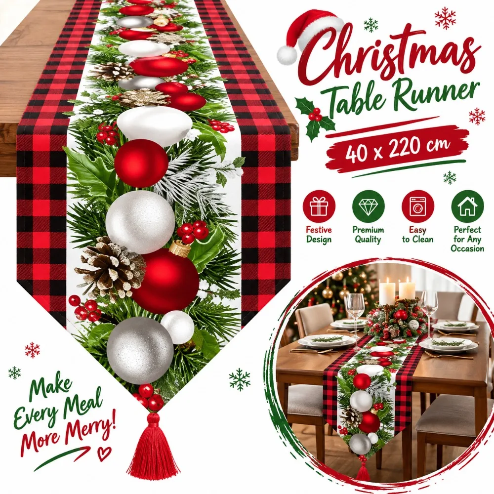 New Santa Claus Christmas Table Runner Elk New Year Xmas Table Flag Cover Snowman Christmas Tablecloth Home Decor