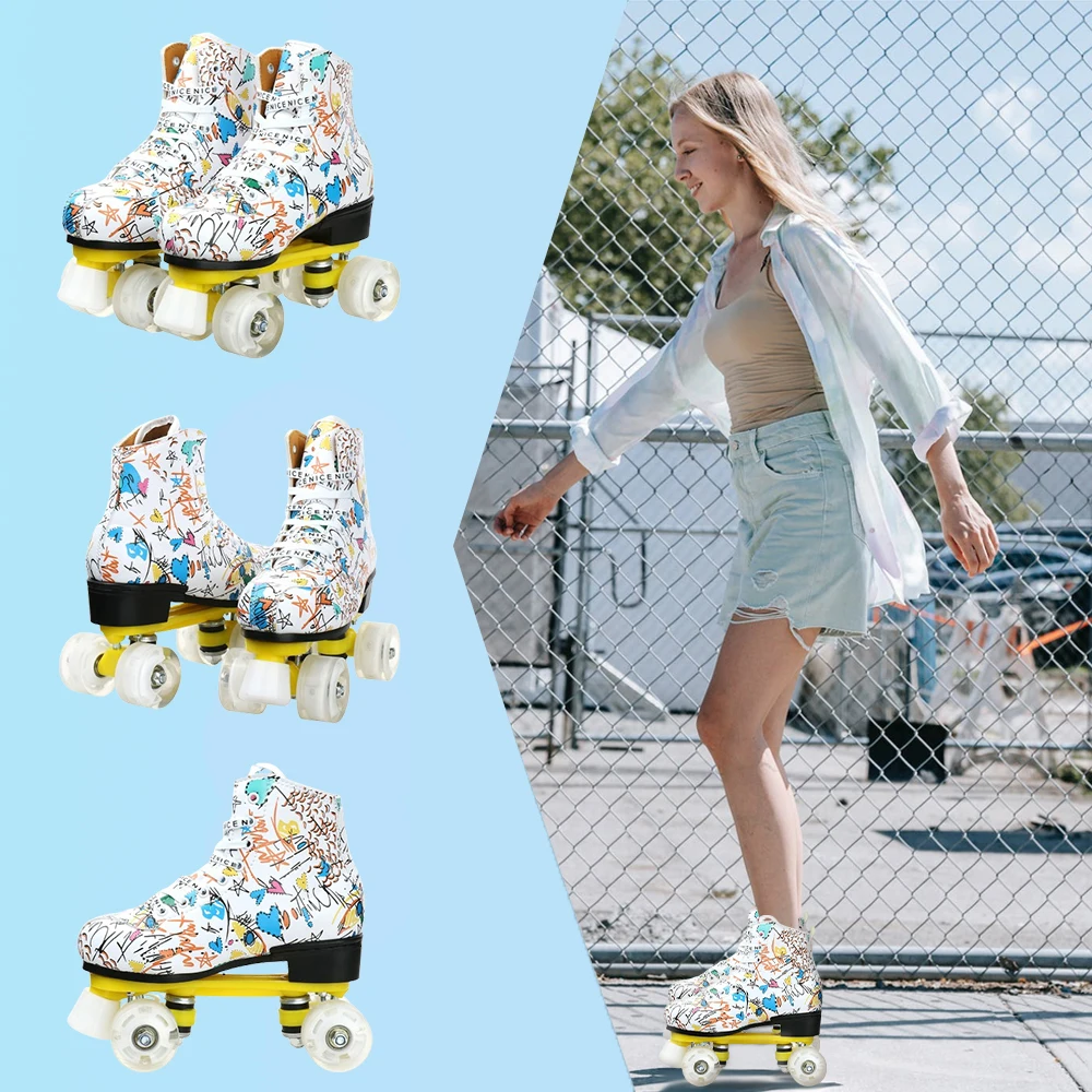 Flashing Roller Skate Shoes Boys Girls Double Row 4 Wheels Skates Adult Outdoor Sports Skating Rink Training Quad Sneakers Gift