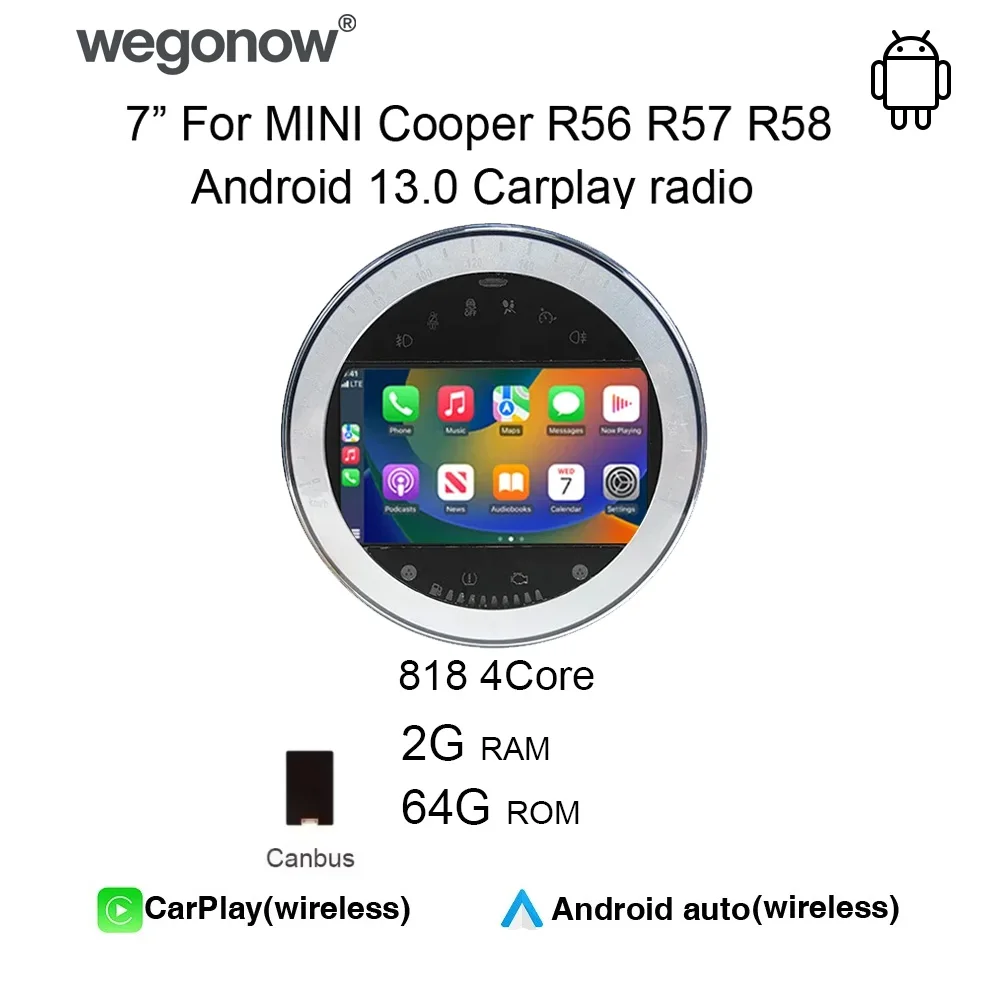 Draadloze Carplay DSP 8GB 128GB 7 "Android 14.0 Autoradio Speler multimedia Voor BMW Mini Cooper R55 R56 R57 R58 R60 2007-2013