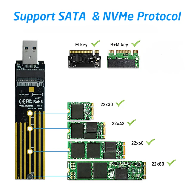 M.2 NVMe USB adaptoru cift protokol NVMe SATA M2 SSD kurulu USB3.1 10gbps USB M2 2230 2242 2260 2280 SSD icin bir adaptor donu turucu AliExpress