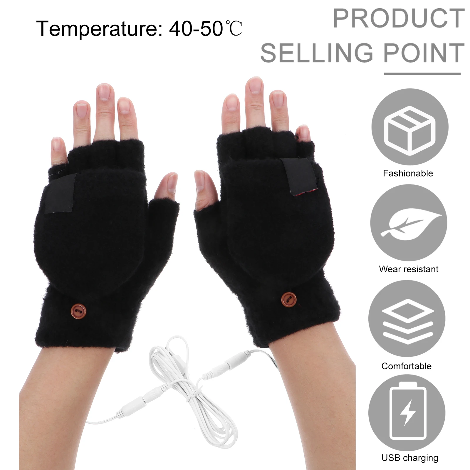 

USB Heated Gloves Winter Black H Warm Laptop Gloves Electrothermal Heating Half Finger Man Camping Hiking Gifts
