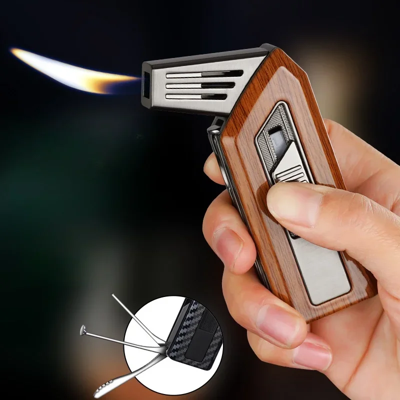 New Multifunctional Cigar Lighter Curved Pipe Inflatable Open Flame Portable Retro Classic Lighter Men\'s Small Tool